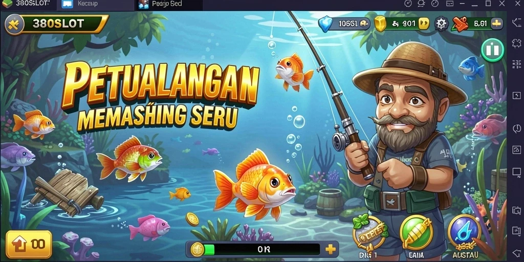 Tampilan gameplay memancing yang mendebarkan dan penuh warna.