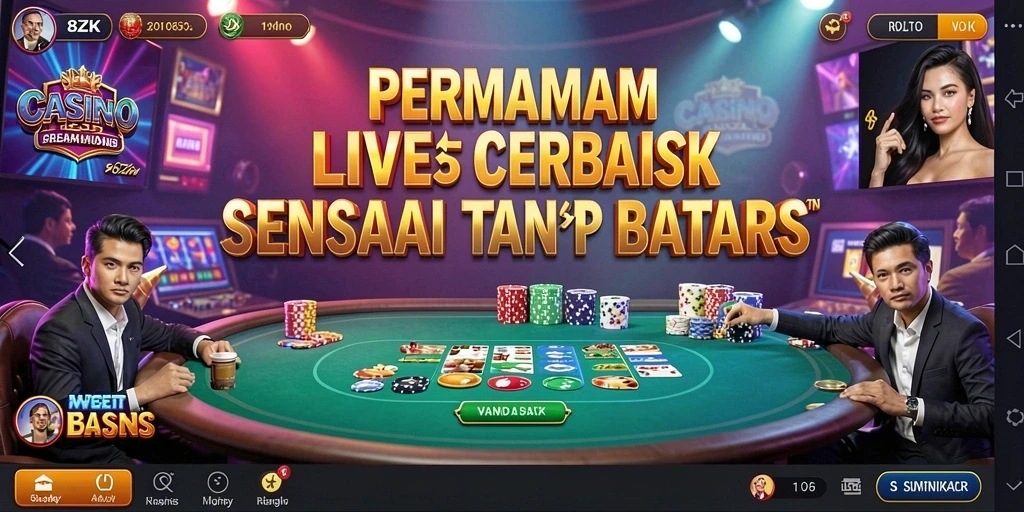 Tangkapan layar gameplay <strong>8ZK</strong> menampilkan dealer langsung dalam suasana kasino.