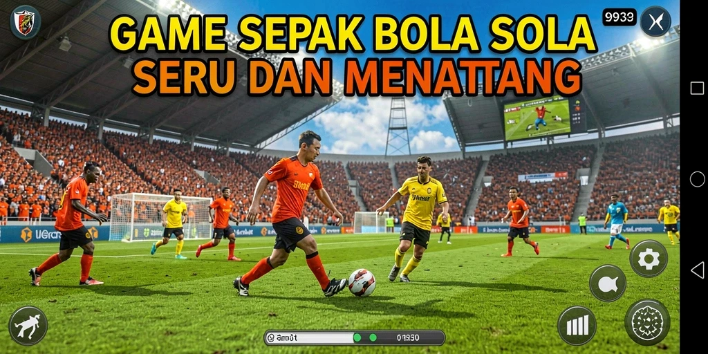 Menggambarkan aksi sepak bola seru di lapangan.