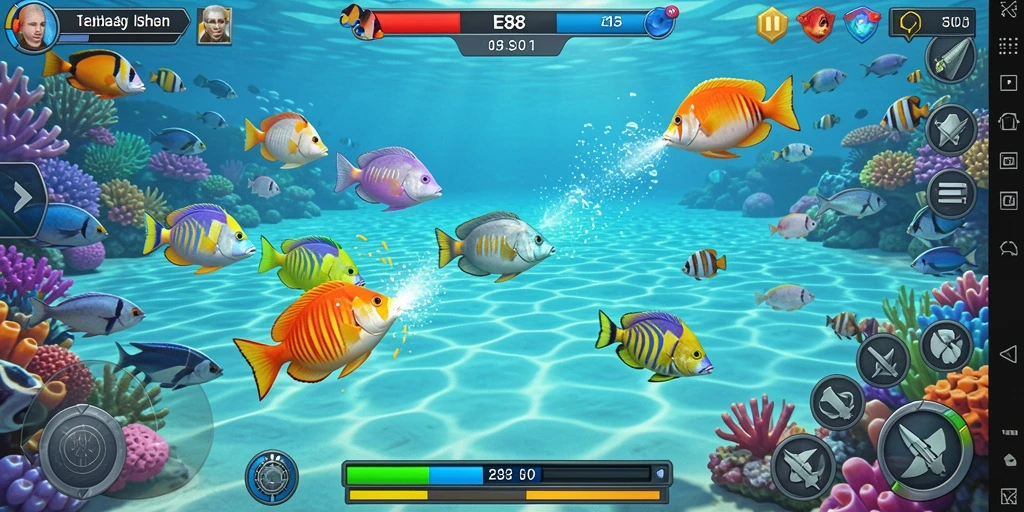 Tampilan gameplay E88 yang seru dan penuh warna saat menangkap ikan.