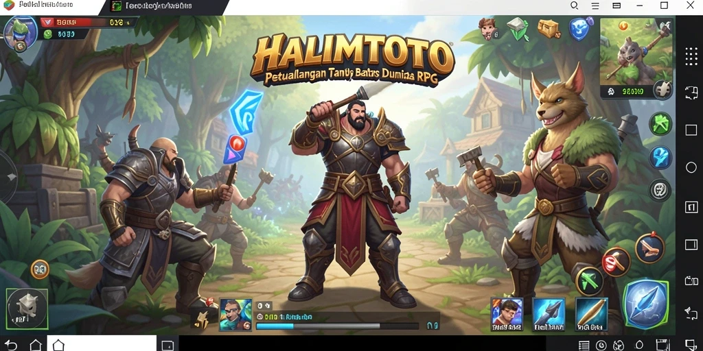 Tangkapan layar utama menunjukkan aksi pertarungan epik di dunia HALIMTOTO.