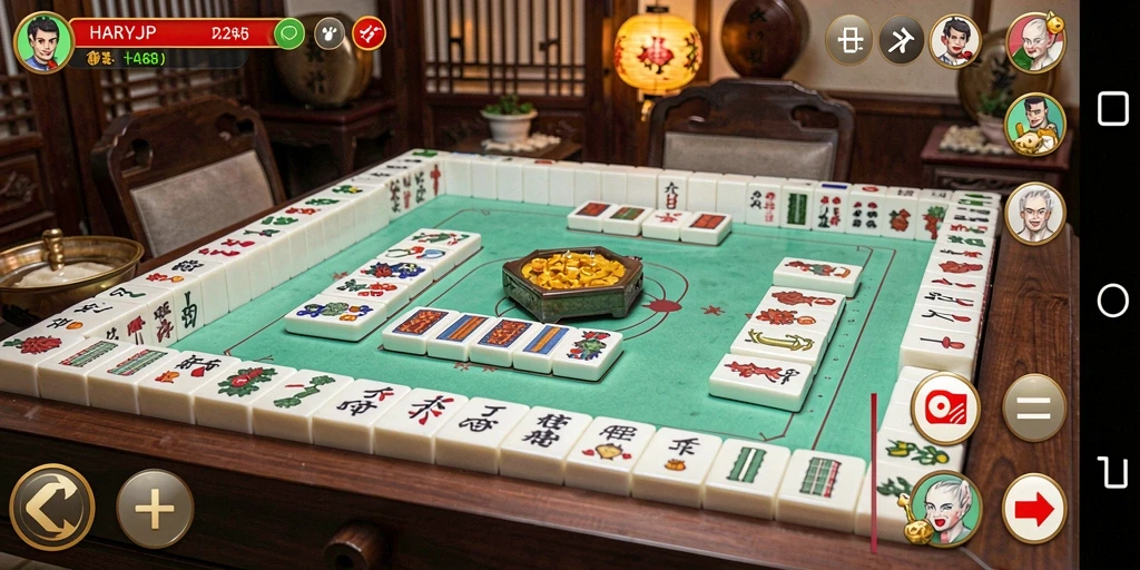 Screenshot utama menunjukkan gameplay seru dari HARAPJP di Mahjong.