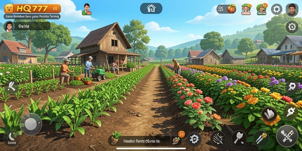 Tampilan menarik dari gameplay berkebun di HQ777.
