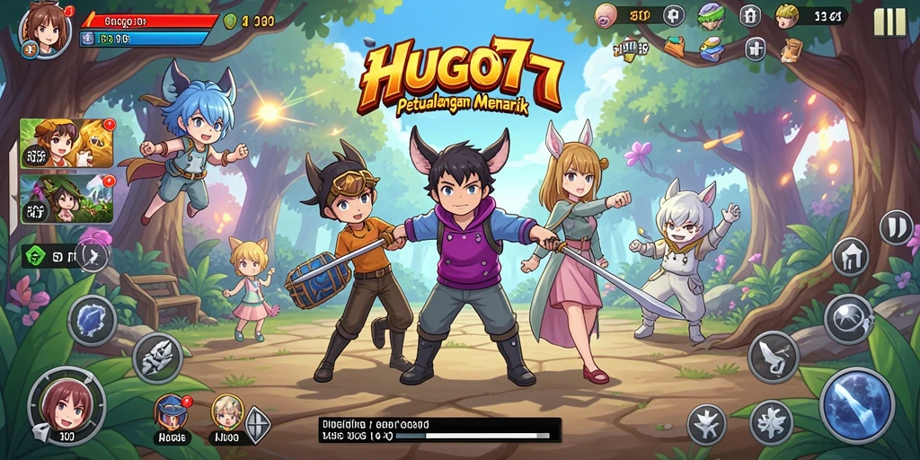 Tampilan gameplay <strong>HUGO77</strong> yang penuh warna dan aksi.
