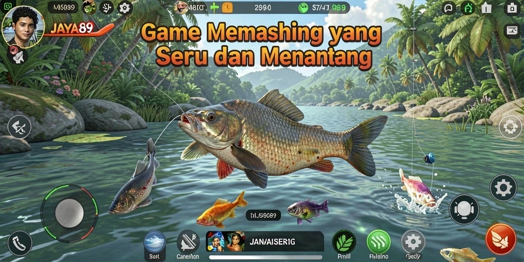 Screenshot <strong>JAYA89</strong> menunjukkan pemain menangkap ikan di lautan yang indah.