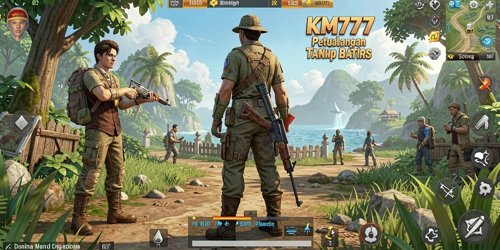 Tangkapan layar gameplay KM777 yang menunjukkan dunia terbuka yang menawan.
