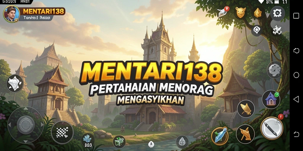 Tampilan gameplay MENTARI138 dengan menara yang strategis.