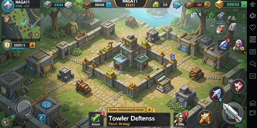 Screenshot NAGA11 menampilkan intensitas strategis dalam gameplay Tower Defense.