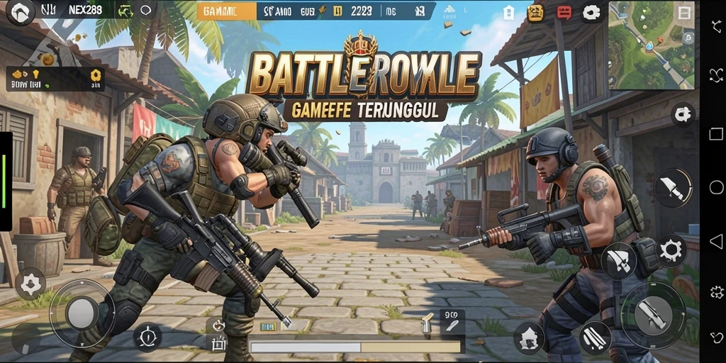 Gameplay NEX288 yang menegangkan dengan pertempuran Battle Royale.