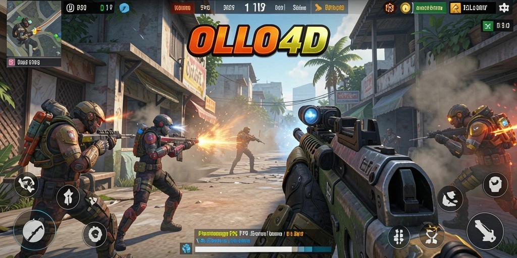 Screenshot permainan <strong>OLLO4D</strong> menampilkan aksi tembak yang mendebarkan.