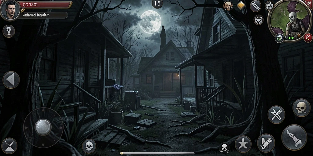 Tangkapan layar gameplay QQ1221 menampilkan momen menegangkan di tengah kegelapan.