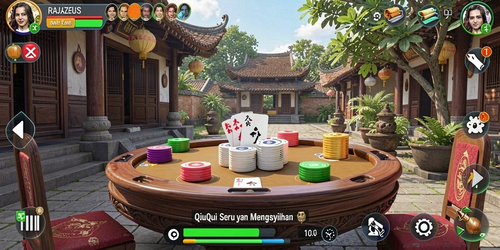 Screenshot gameplay RAJAZEUS menampilkan aksi seru permainan QiuQiu.