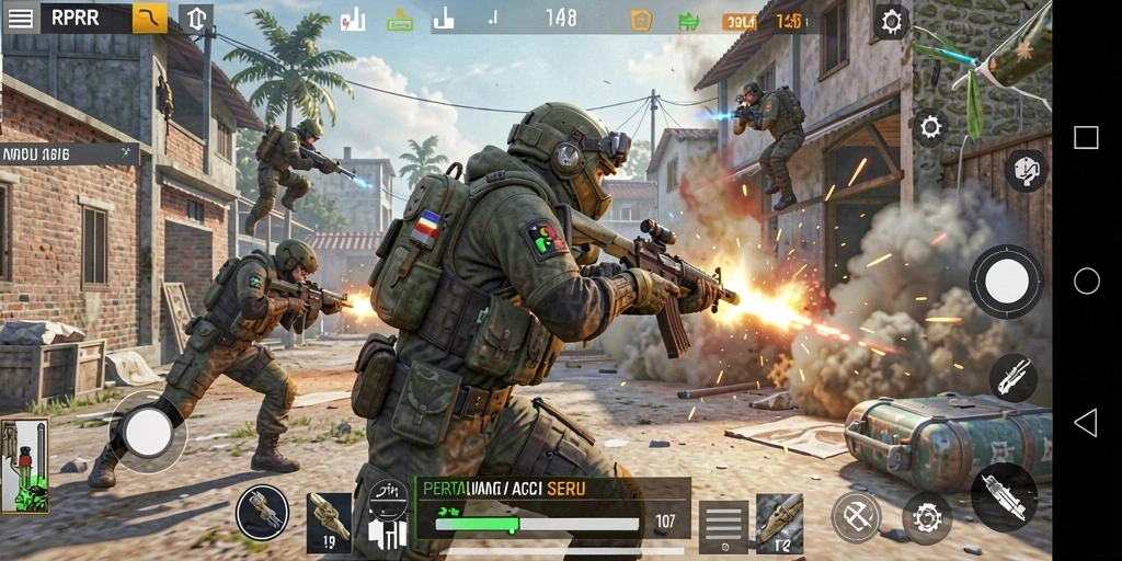 Screenshot gameplay RPRR yang menunjukkan aksi tembak-menembak yang mendebarkan.