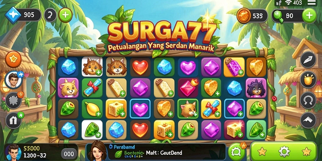Tampilan gameplay seru dari SURGA77 saat mencocokkan permata.