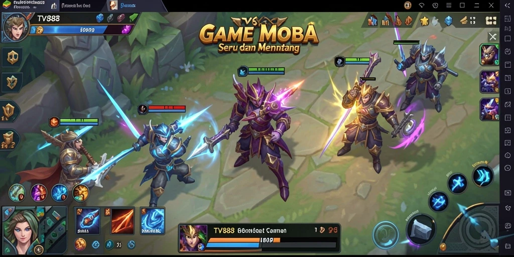 Tampilan gameplay menarik di TV888 yang menunjukkan pertarungan seru antara hero.