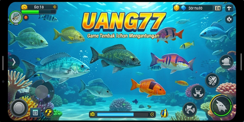 Tampilan gameplay seru dalam UANG77 saat menembak ikan.
