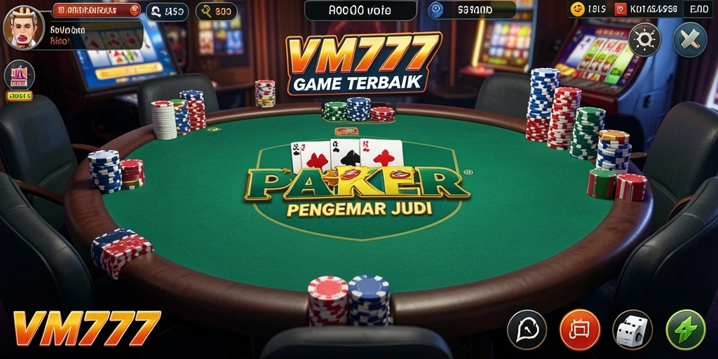 Screenshot gameplay VM777 dengan suasana Poker yang hidup.