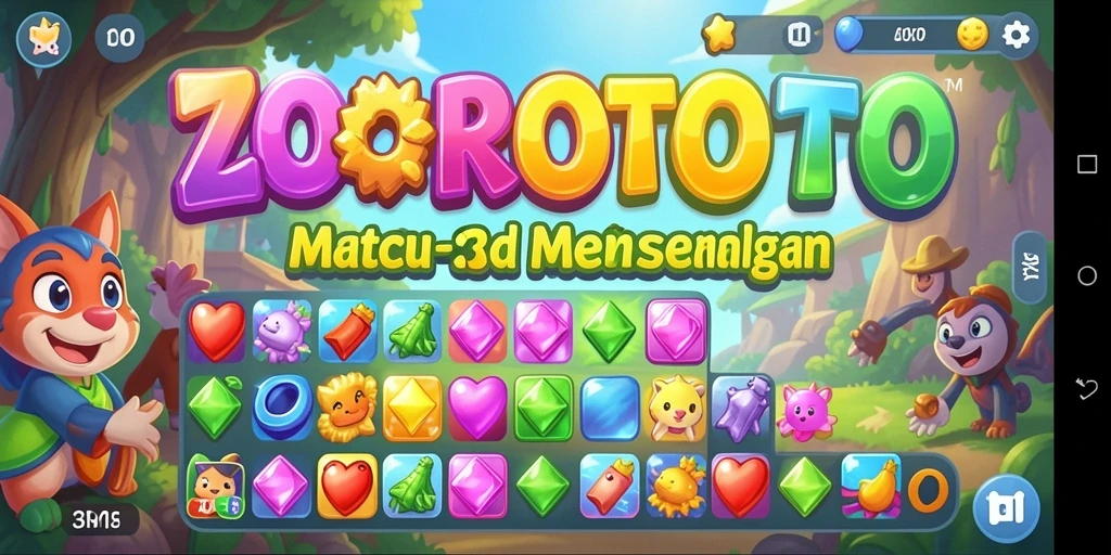 Tampilan gameplay penuh warna permainan Match-3 ZOROTOTO.